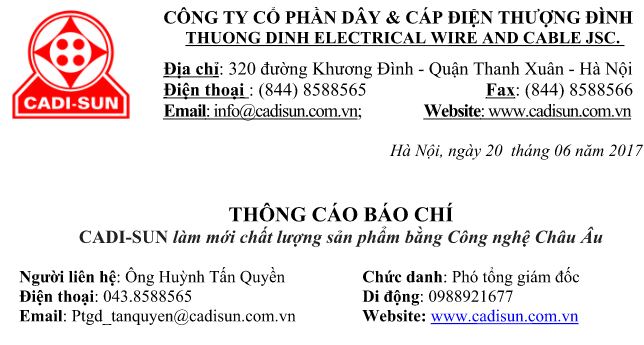 THÔNG CÁO BÁO CHÍ CADI-SUN làm mới chất lượng sản phẩm bằng Công nghệ Đức